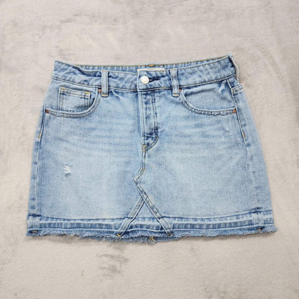 PacSun Skirt Womens 27 Blue Denim A-Line Mini Raw Hem Button Fly Casual Beach